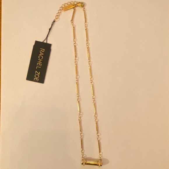 NWT Rachel Zoe Gold Chain Necklace W/Fixed Barrel Pendant Rhinestone Sides 16-18 - Picture 2 of 7